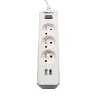 Pagarinātājs Philips SPN3032WA/60 ar 3 ligzdām un 2 USB portiem 2m 10A, balts