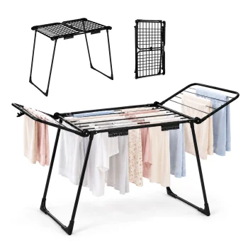 ModernHome Folding Clothes Drying Rack 20 m with Wings, Black