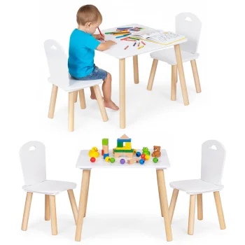 Ecotoys Children's Furniture Set Table and 2 Chairs, White