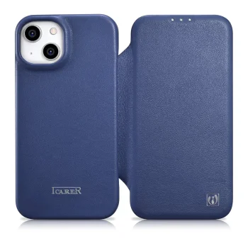 iCarer Leather Folio Case for iPhone 14 Plus with MagSafe, Blue