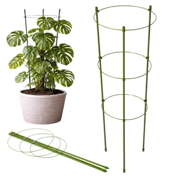 Plant Support Ring 90 cm with 3 Adjustable Rings, Green
