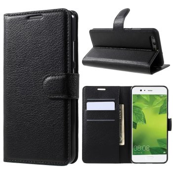 Huawei P10 2017 (VTR-L29) Litchi Texture Wallet Leather Mobile Phone Cover Case, Black