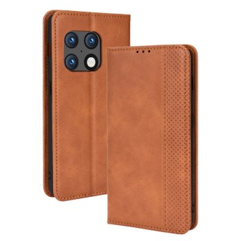 OnePlus 10 Pro Vintage Style Magnetic Leather Wallet Case Cover, Brown