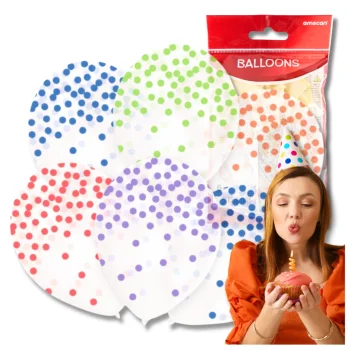 Bakalu Large Transparent Balloons with Colorful Dots, 6 pcs.