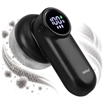 Zortiva Cordless Fabric Shaver Lint Remover with LED Display, 6 Blades, USB-C, Black