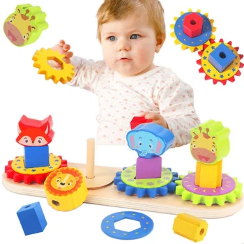 Bakalu Wooden Zoo Sorter with Gears and Geometric Shapes