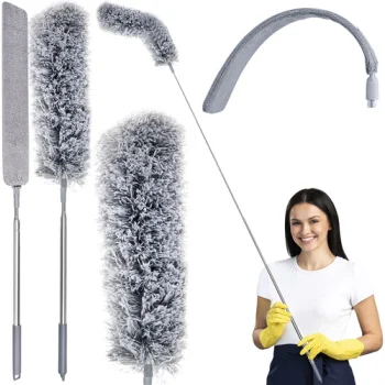Telescopic Microfiber Duster Ruhhy with 2 Heads, Grey