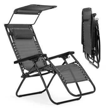 MultiGarden Garden and Beach Lounger with Adjustable Backrest and Canopy, Grey