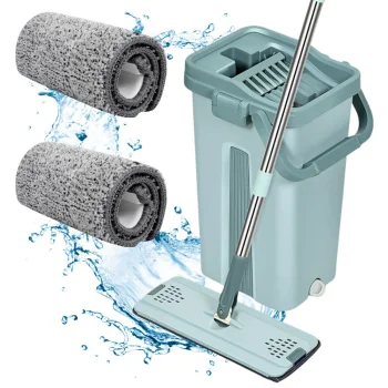 Flat Mop with Bucket and 2 Microfiber Pads