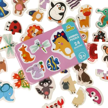 Ikonka KX6020 Children's Puzzle in a Metal Tin, Animals, 48 Pieces