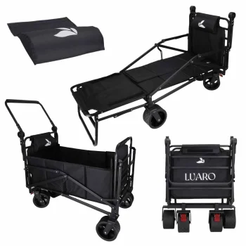Luaro 2-in-1 Folding Transport Wagon and Beach Sunbed, Black