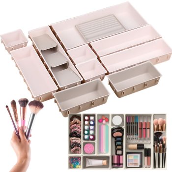 Large Modular Drawer Organizer for Cosmetics, 12-Piece Insert Set