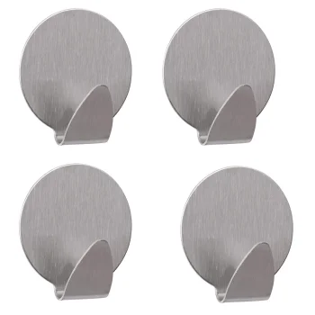 Self-Adhesive Stainless Steel Hooks, 4 pcs, Silver