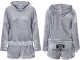 Women\'s Two-Piece Plush Pajamas with Hood, Short Shorts, Grey, XL