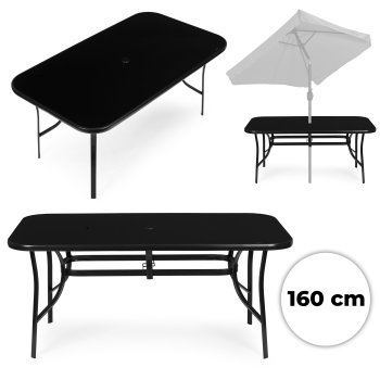 MultiGarden Outdoor Patio Table 160x90 cm Tempered Glass Umbrella Hole, Black
