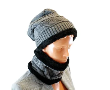 Hat Snood Scarf Winter Set, Gray