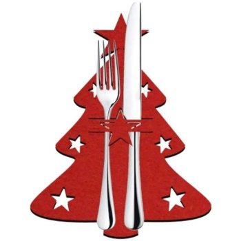 Cutlery Pockets, Christmas Tree, Red Color, Set of 6 Pcs