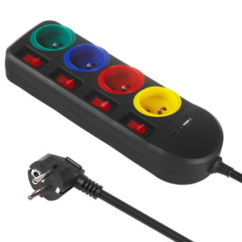 Maclean MCE508 B Power Strip, 4 Outlets, USB-A/C, 1.5m, Black