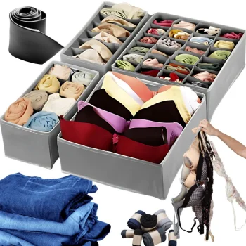 Underwear and Socks Drawer Organizer Set, 4 pcs, Grey