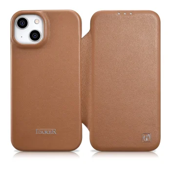 iCarer Leather Folio Case for iPhone 14 Plus MagSafe Magnetic Flip Brown (WMI14220715-BN)