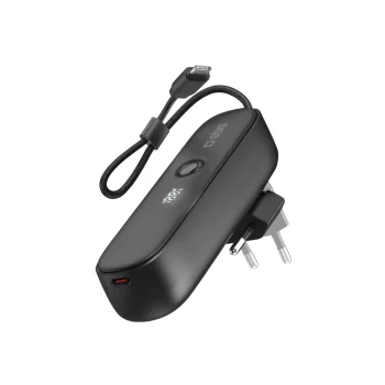 SBS Hybrid 5000mAh Power Bank with PD 20W and Built-in Cable, Black