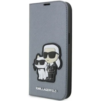 Karl Lagerfeld iPhone 14 Pro Max Wallet Case Saffiano Karl & Choupette, Silver