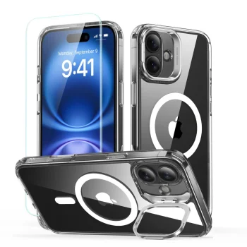 ESR Classic Hybrid Kickstand HaloLock MagSafe Case and Tempered Glass Set for iPhone 16 - Clear