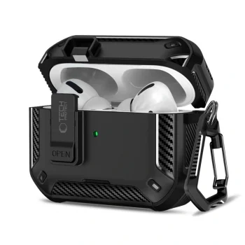 Ausinių dėklas Tech-Protect Carbonox MagSafe skirtas AirPods Pro, juodas