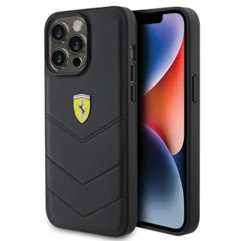 Ferrari iPhone 15 Pro Max Case Quilted Metal Logo, Black