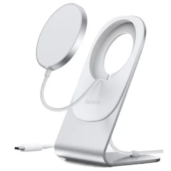 CHOETECH Magnetic Wireless Charger with Stand, 15W, White / Silver