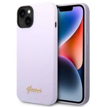 Guess Silicone Vintage Gold Logo dėklas iPhone 14 Plus / 15 Plus 6.7", violetinis