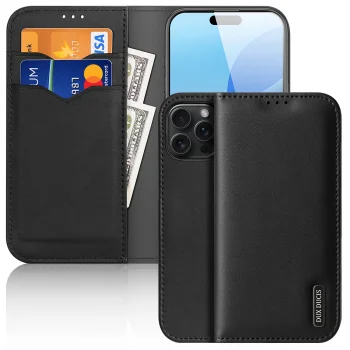 Dux Ducis Hivo iPhone 16 Pro Leather Wallet Case with RFID, Black