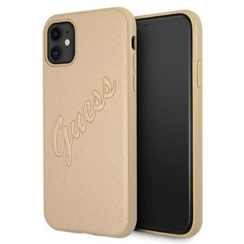 Apple iPhone 12 Pro Max 6.7'' Guess Saffiano Vintage Script Case Cover (GUHCP12LRSAVSLG), Gold