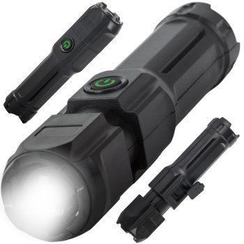 Powerful tactical LED flashlight with zoom, XPE, rechargeable, black