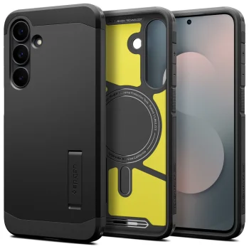 Spigen Tough Armor Mag Case for Samsung Galaxy S25 FE, Black and Yellow