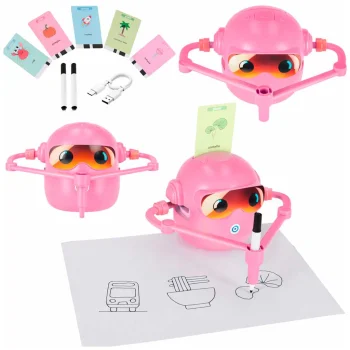 Interactive Educational Drawing Robot Toy with Cards and Markers, Pink