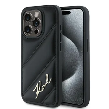 Karl Lagerfeld iPhone 15 Pro Max Case Diagonal Quilted Script, Black