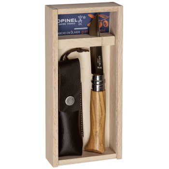 Opinel No. 08 kabatas nazis ar olīvkoka rokturi un maksti