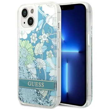 Guess Flower Liquid Glitter Case for iPhone 14 Plus, Green