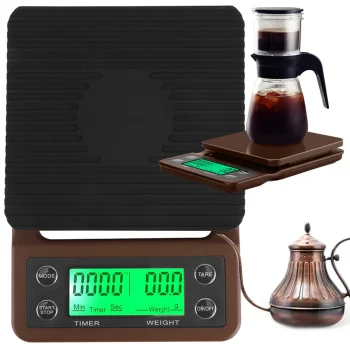 Elektrinės virtuvinės svarstyklės kavai su laikmačiu 5kg / 0,1g, rudos