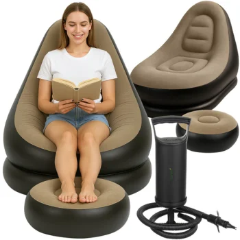 Gardlov Inflatable Garden Chair with Footrest, Black/Beige
