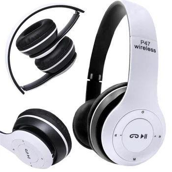P47 Wireless Bluetooth Headphones with Microphone and FM Radio, White