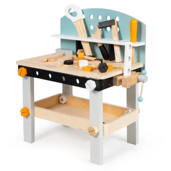 ECOTOYS Wooden Kids Workbench with Tools, 38-Piece Set