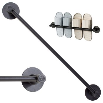 Wall Mounted Slipper Holder and Towel Rack for Bathroom, Matte Black