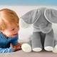 Interactive Elephant Plush Toy with Sound and Moving Ears, 30 cm, Grey and White