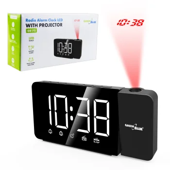 GreenBlue GB172 Digital LED Clock with Projector and FM Radio, Black