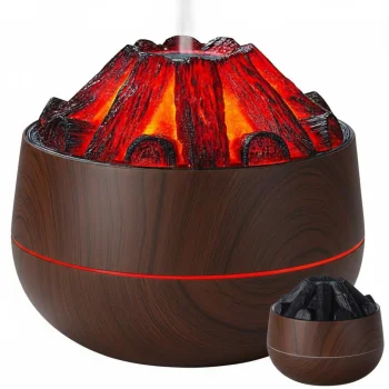 Ultrasonic Air Humidifier with LED Campfire Effect, USB, 300ml, Dark Brown