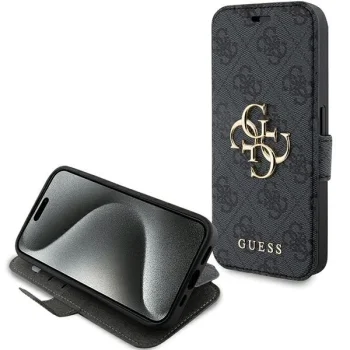 Guess iPhone 15 Pro Wallet Case 4G Big Metal Logo, Gray