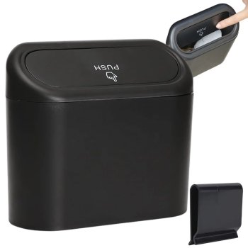 Compact Car Trash Bin with Push Lid for Doors and Console
