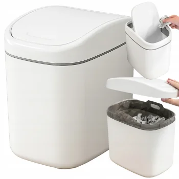 Mini Trash Can with Flip Lid, 2L, White
